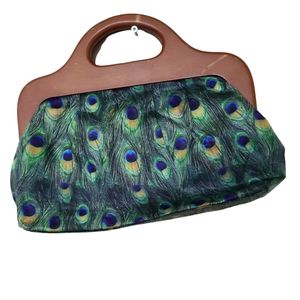 Aldo 1980s Peacock Print Purse | 80s Peacock Feather Clutch
